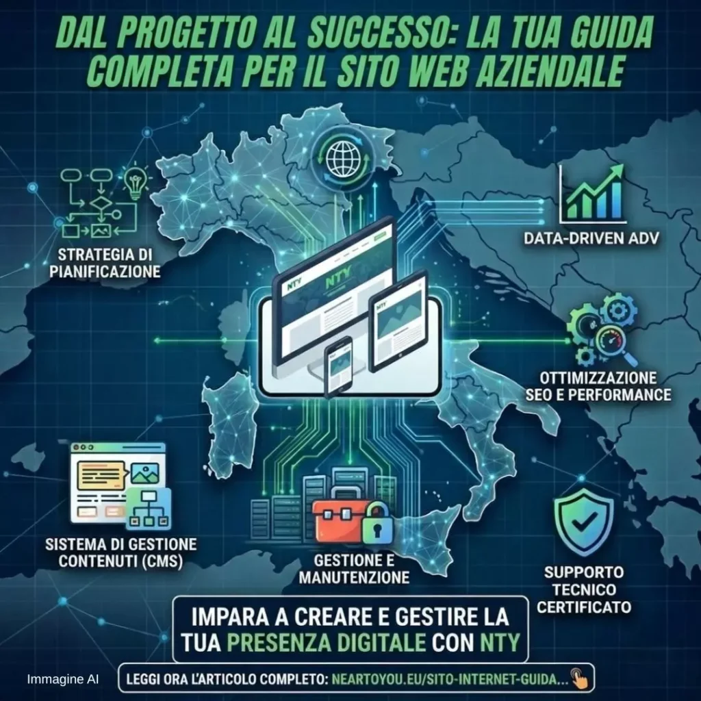 Infografica NTY sulla creazione di un sito internet aziendale: tipologie e gestione