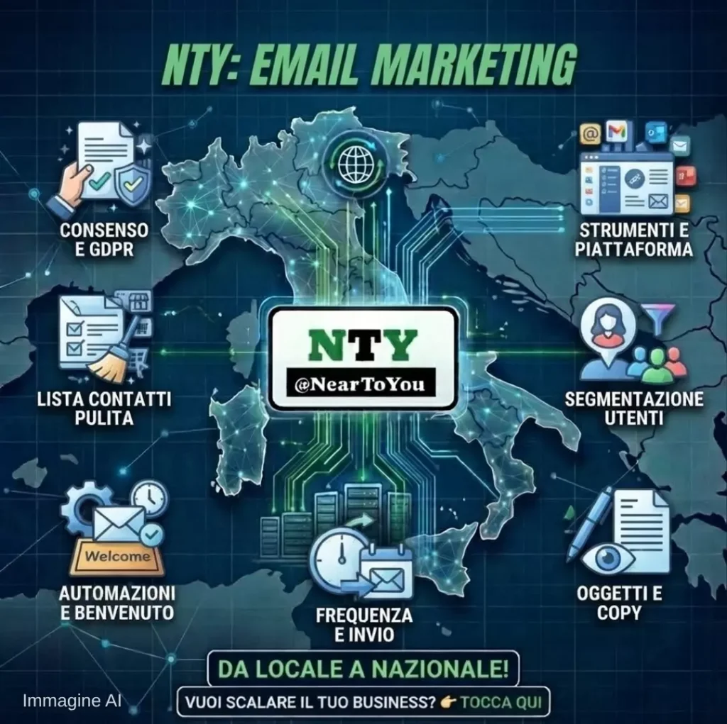Infografica NTY sull'email marketing per PMI: basi tecniche, email da attivare ed errori da evitare