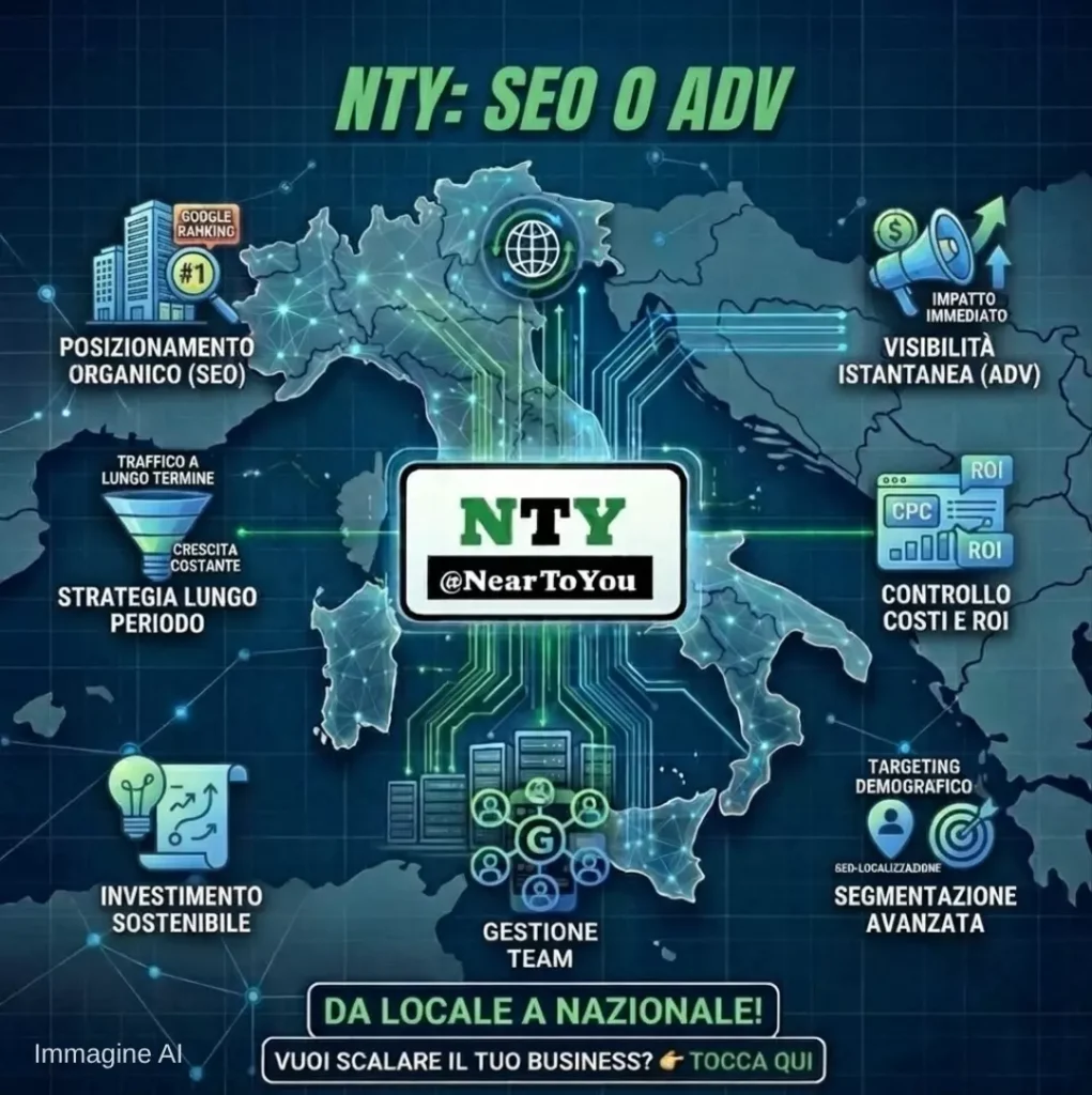 Infografica NTY su SEO o ADV: differenze, criteri di scelta ed errori da evitare per la tua azienda